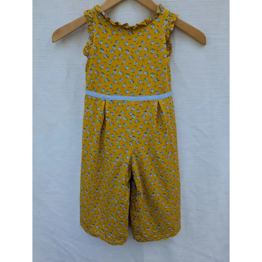 Janie And Jack Girls Floral Ruffle Trim Jumpsuit Sz‎ 3 Sun Shower Floral Yellow